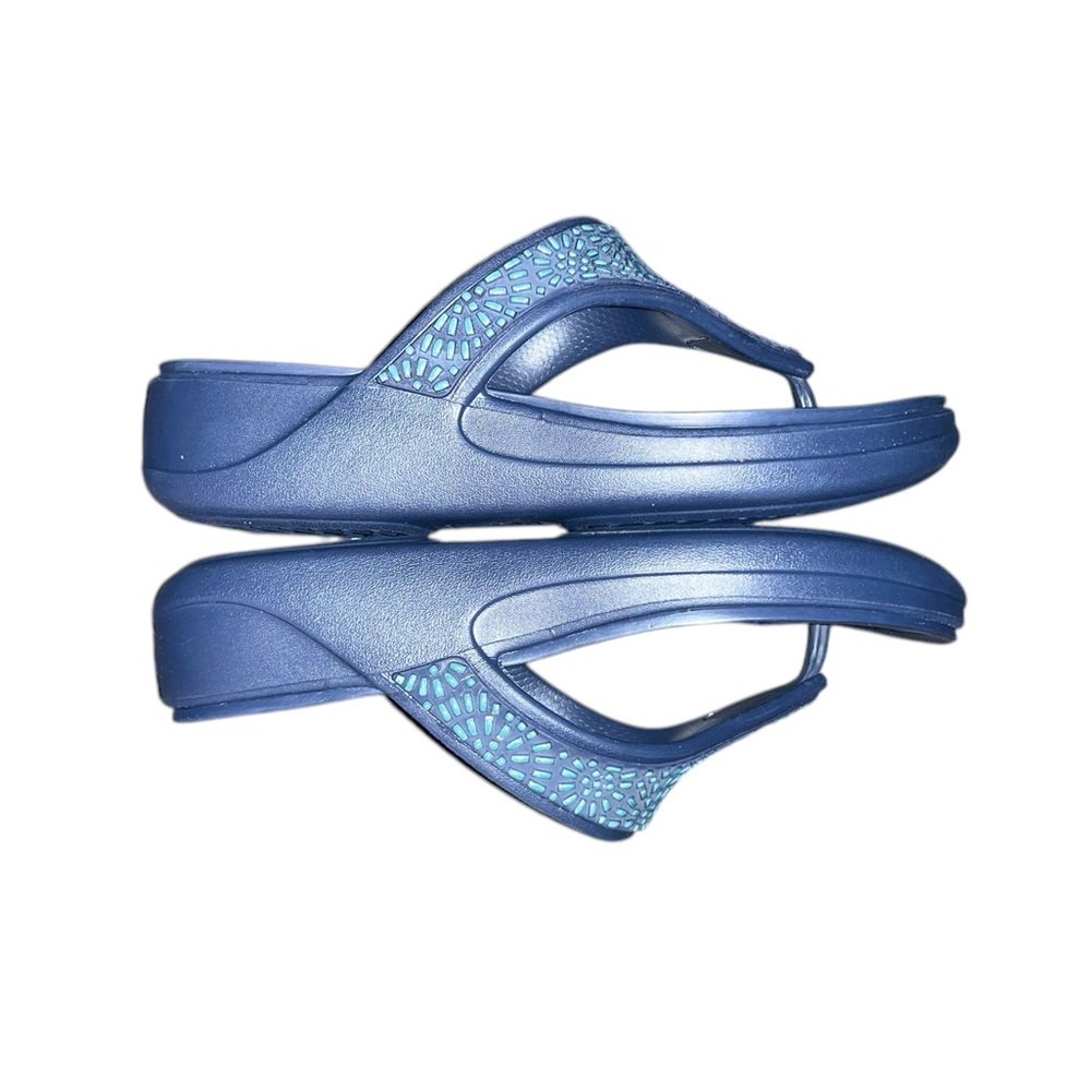 Crocs Monterey Diamante Wedge Flip Blue w/turquoise platform slides chunky sz. 6 - Picture 4 of 5